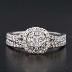 Double Halo Round Real Diamond Wedding Ring in 14k White Gold
